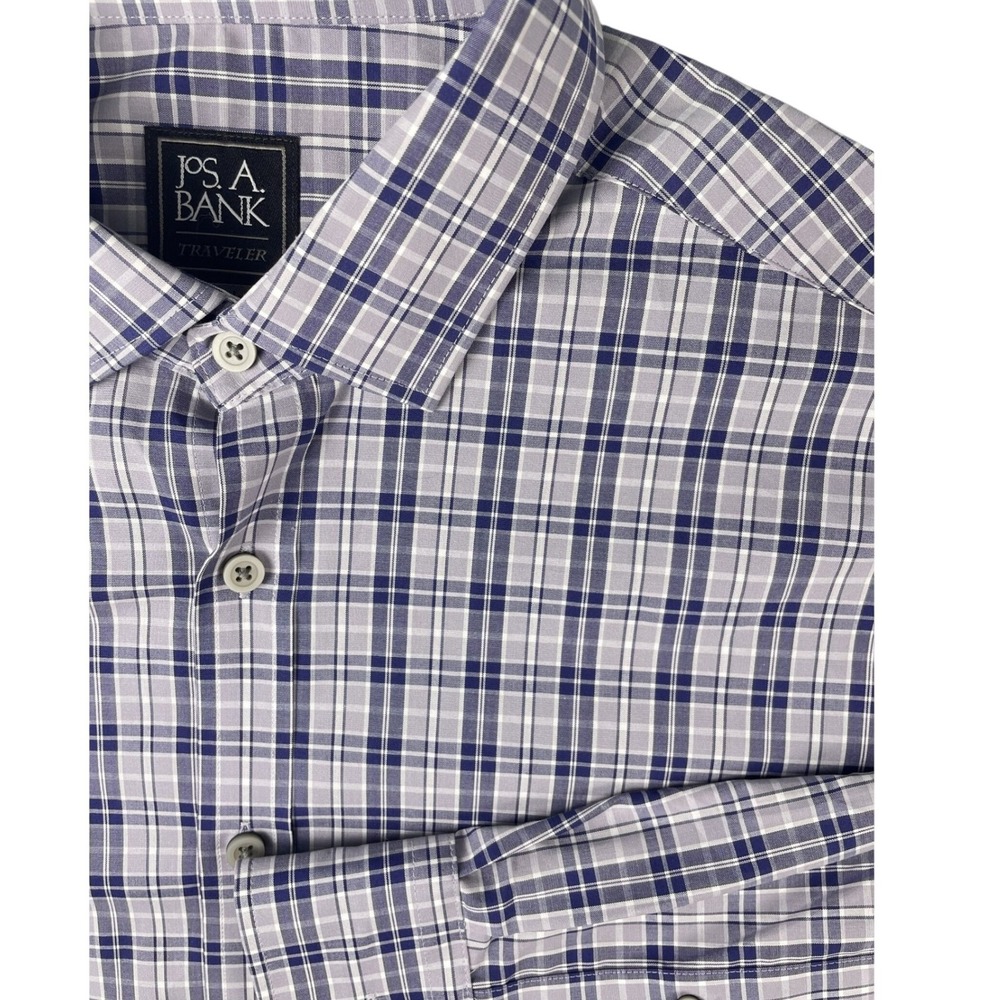 Jos. A. Bank Shirt Mens L Traveler Travel Tech Plaid Tailored Fit Stretch - Picture 3 of 9